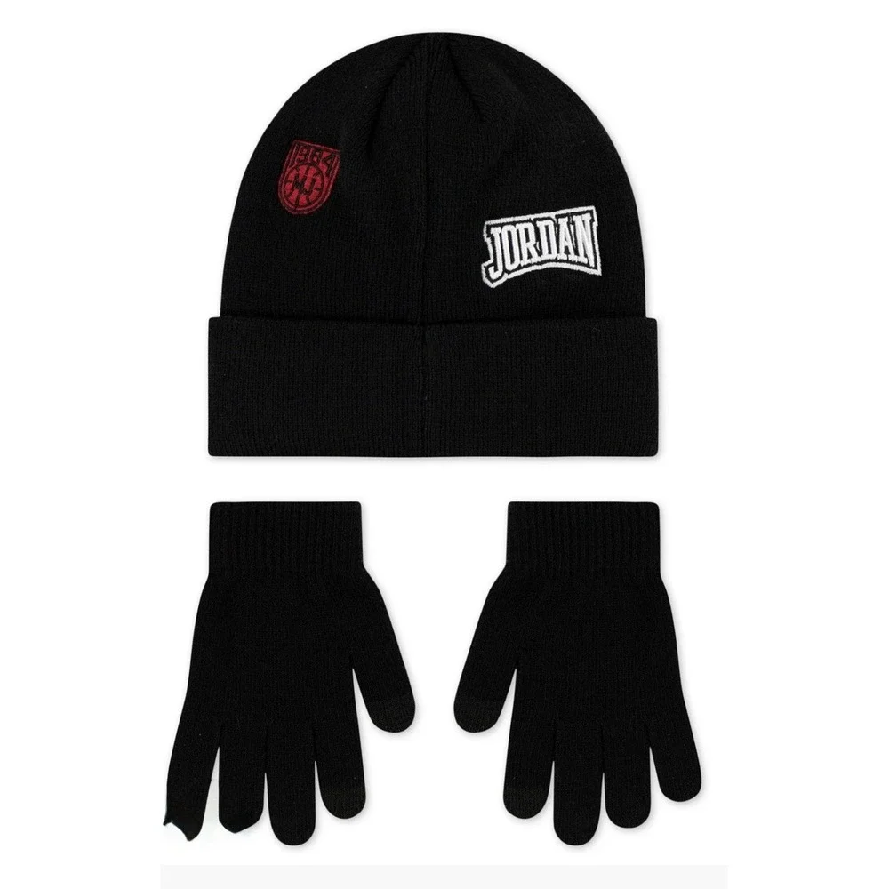 Jordan Boys and Girls 2-Piece Neutral Patch Beanie and Gloves Set